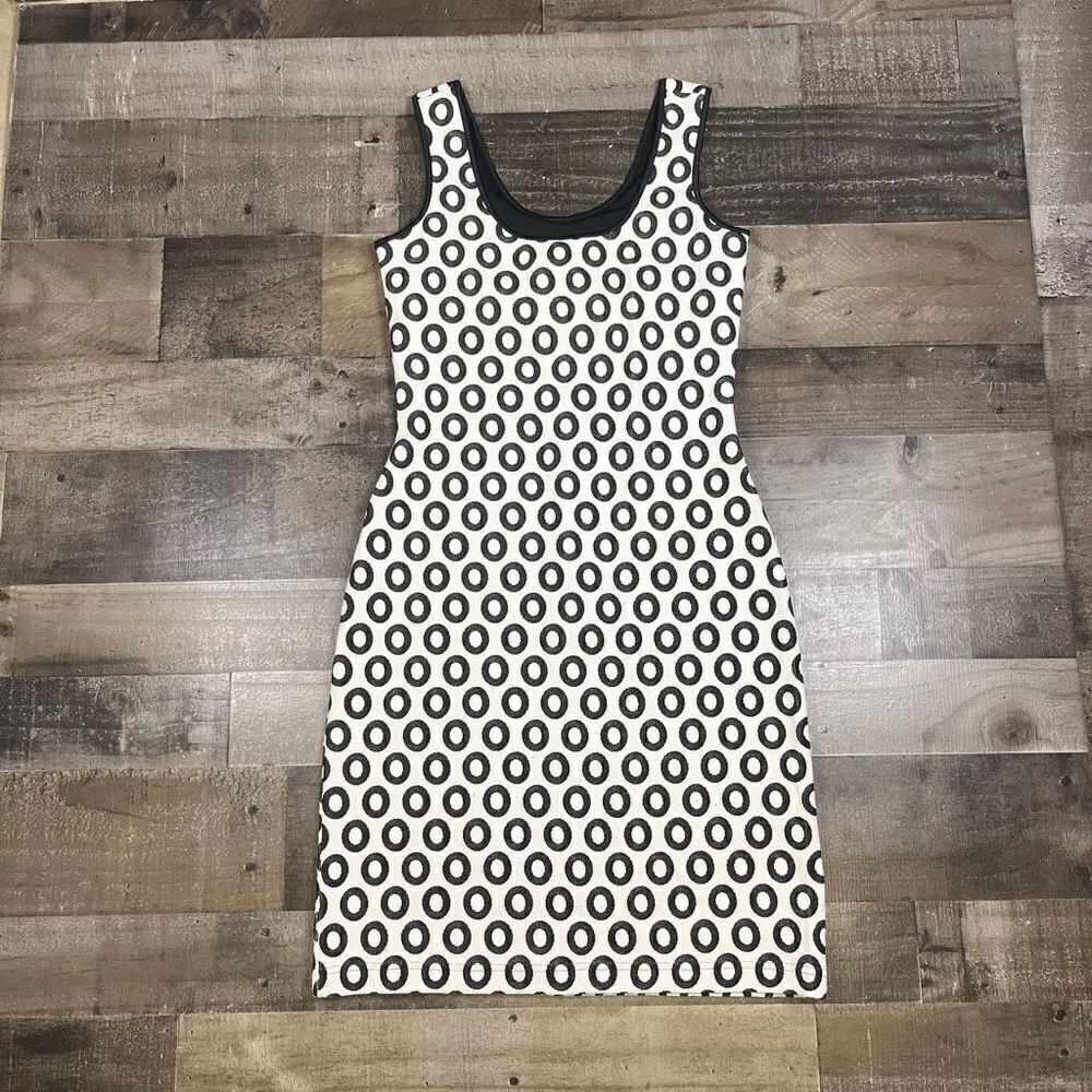 Joseph Ribkoff Women’s Size 8 Vintage 90s Dress White Black Geometric Bodycon